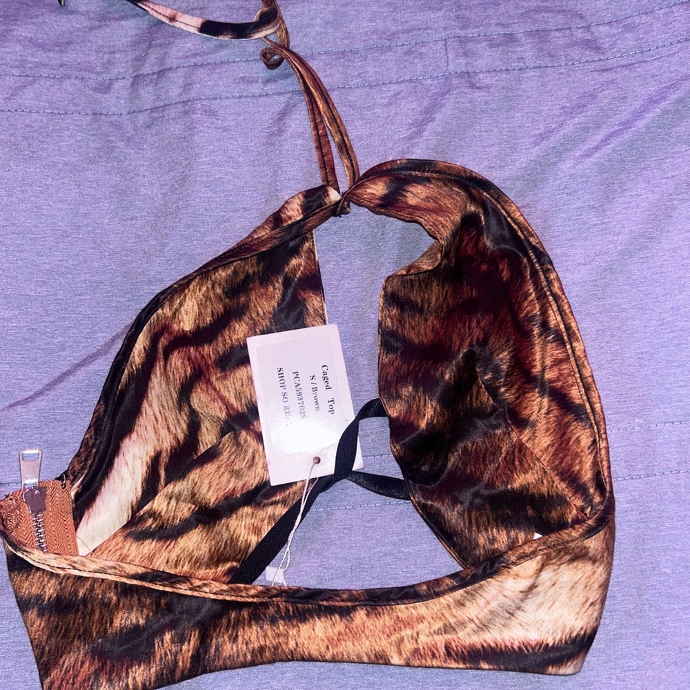 Brown Tiger Print Crop Top - Picture 3 of 3